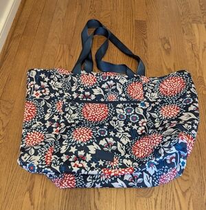 Vera Bradley NWOT Red White & Blossom Recycled Material Large Canvas Tote Bag